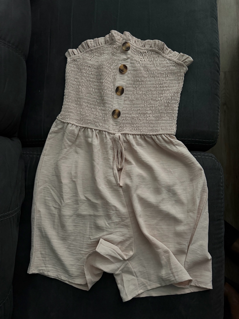 Women’s Smocked Strapless Romper in Light Pink